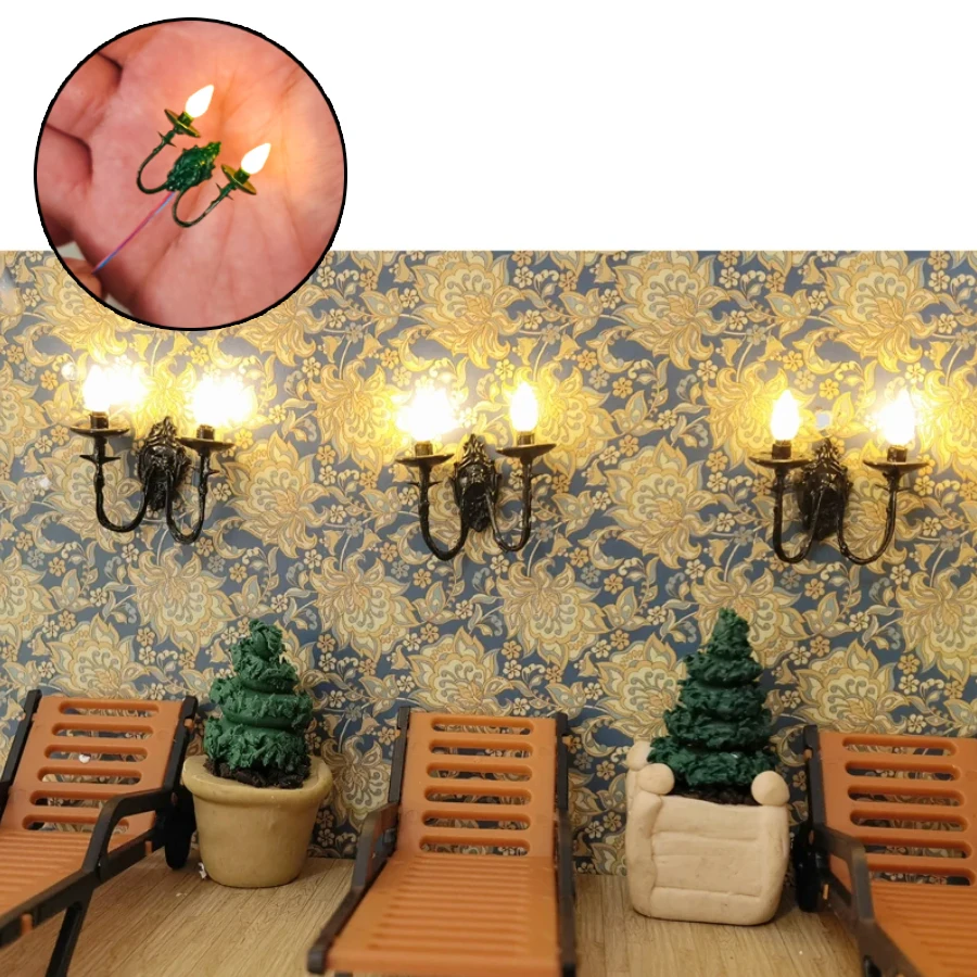 

4PCS Miniature Wall Lamp Model 3V LED Double Head Light For DIY Model Making Archtecture Building Dollhouse Decor Dioramas Kits