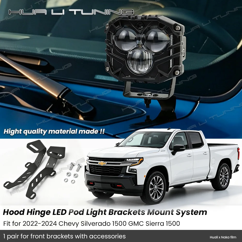 Ditch Light Brackets Hood Mount A-Pillar for 2022-2024 Chevy Silverado 1500 GMC Sierra 1500, Heavy Duty Steel Bolt-on Pair