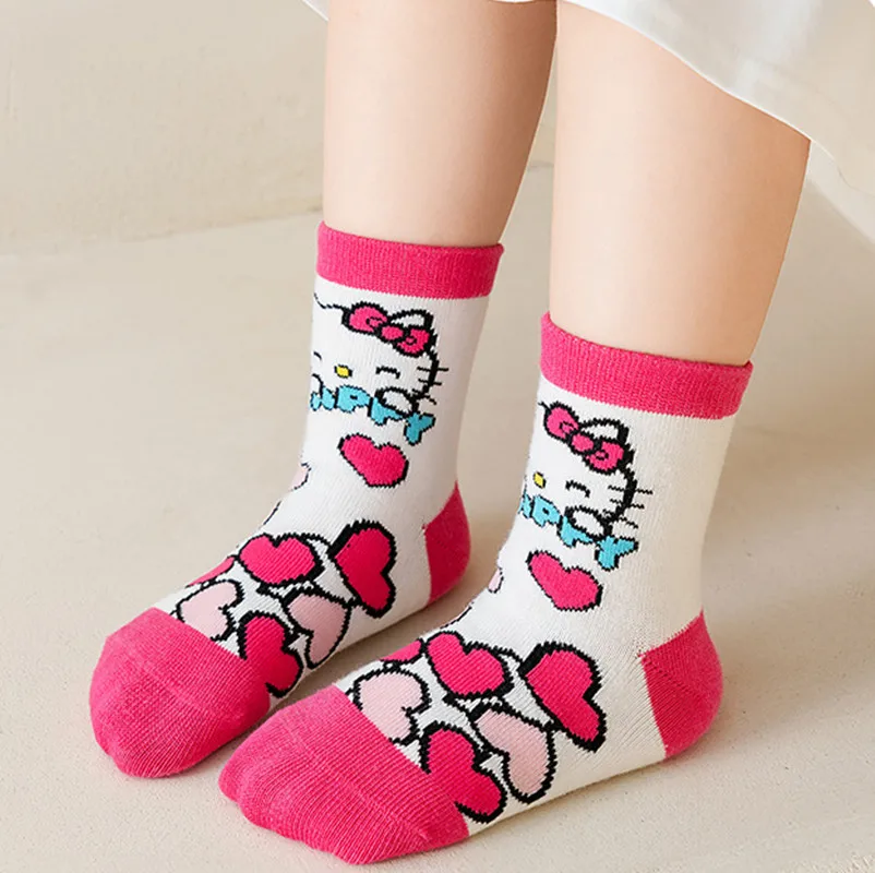 5Pairs Spring Summer Hello Kitty Kids Baby Short Socks Sanrio Kuromi My Melody Socks Comfortable Breathable Children Socks