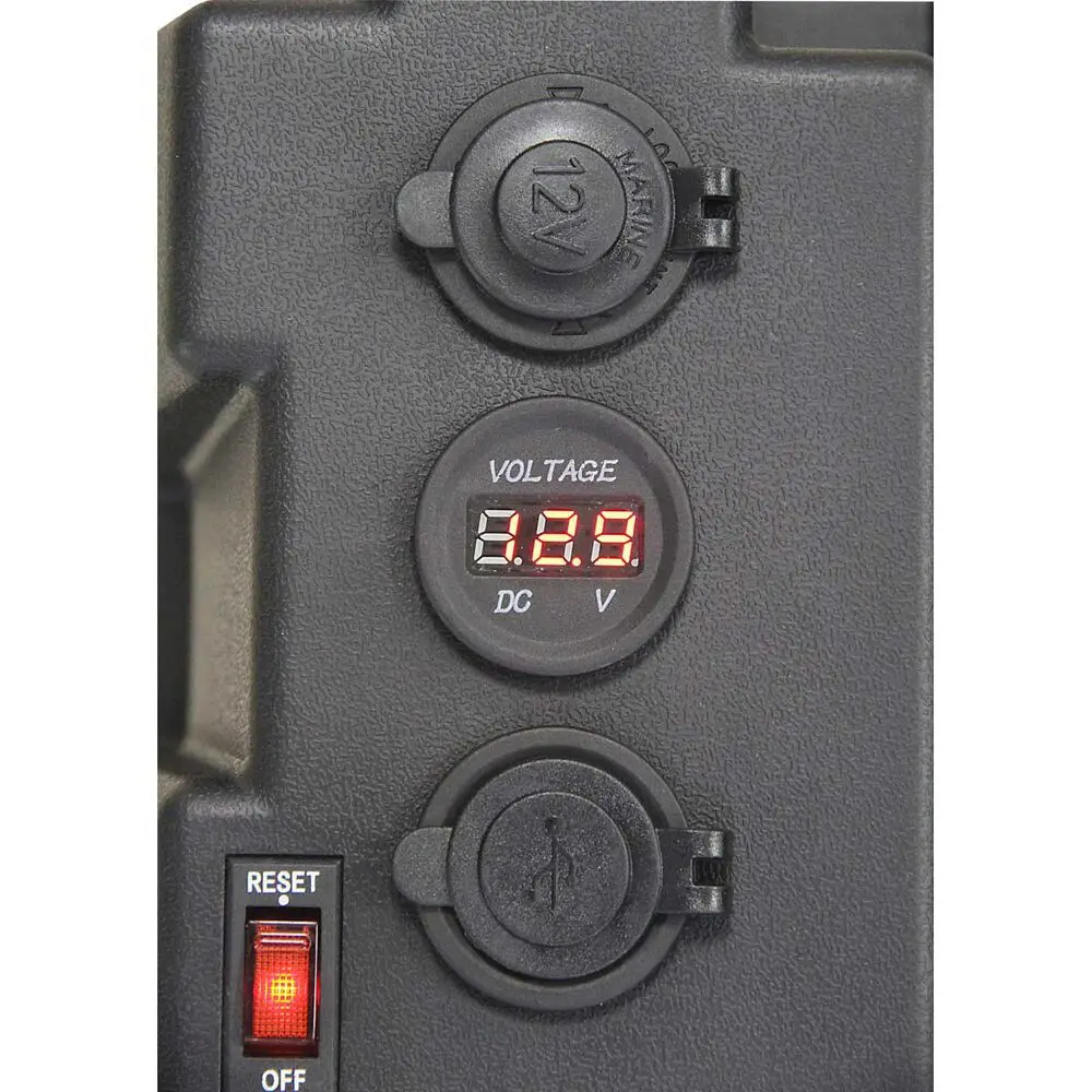 12-24V Marine-Batteriebox mit USB-Ladegerät & Voltmeter – Tragbares Stromzentrum für Boot, Kajak, Wohnmobil, Outdoor-Einsatz