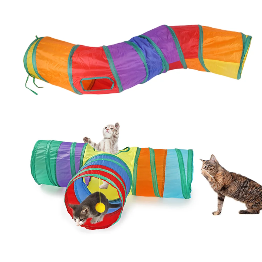 Practical Cat Tunnel Pet Tube Collapsible Play Toy rainbow Tunnel Indoor Outdoor Kitty Puppy Toys for Puzzle Exercising Hiding