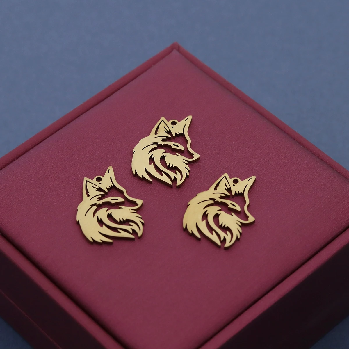 3PCS Charms Stainless Steel Fox Head Hollow Pendant Metal Charms for Jewelry Making DIY  Necklace Bag Charm Craft Accessories