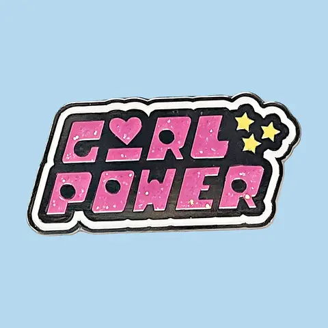 Powerful Women's Fashion Pin Badge Retro Pink Text Metal Emblem Glitter Accessory Trendy Geometric Original Design for All