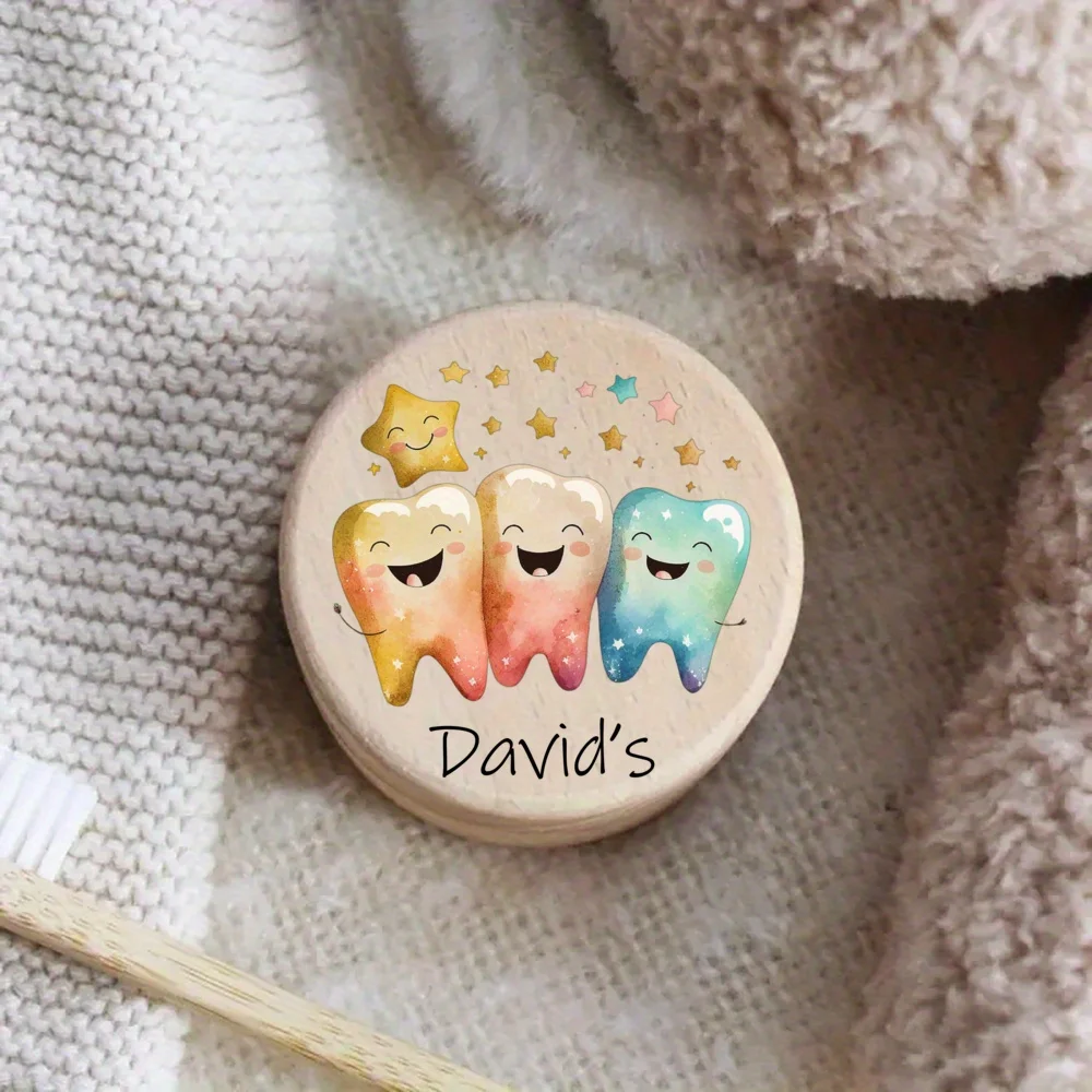 1pc Personalized Tooth Fairy Box with Name Date Wood Teeth Keepsake Storage Box Suitable for Teeth Loss Milestones Name/Date Lab