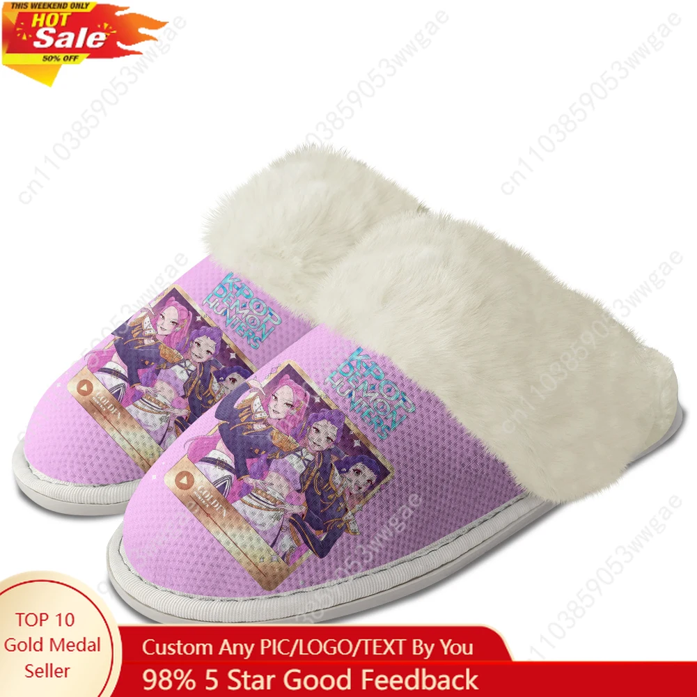 

KPop Demon Hunters Plush Slippers Warm Shoes Mens Womens Home Plush Slipper Cotton Bedroom Tailor-made Thermal Light Slippers