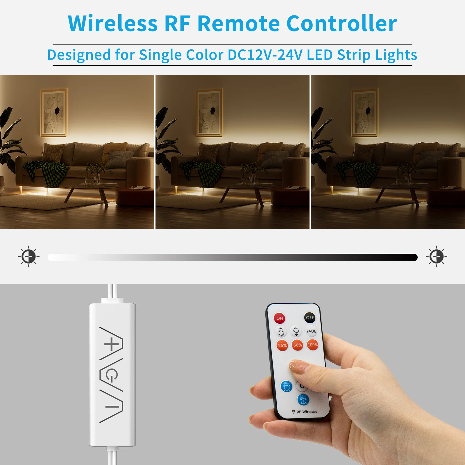 GINGSOW 13 tasti LED Dimmer, telecomando RF Wireless e ricevitore a 3 tasti con Jack DC Dimmer RF con funzione Timer per DC12V-24