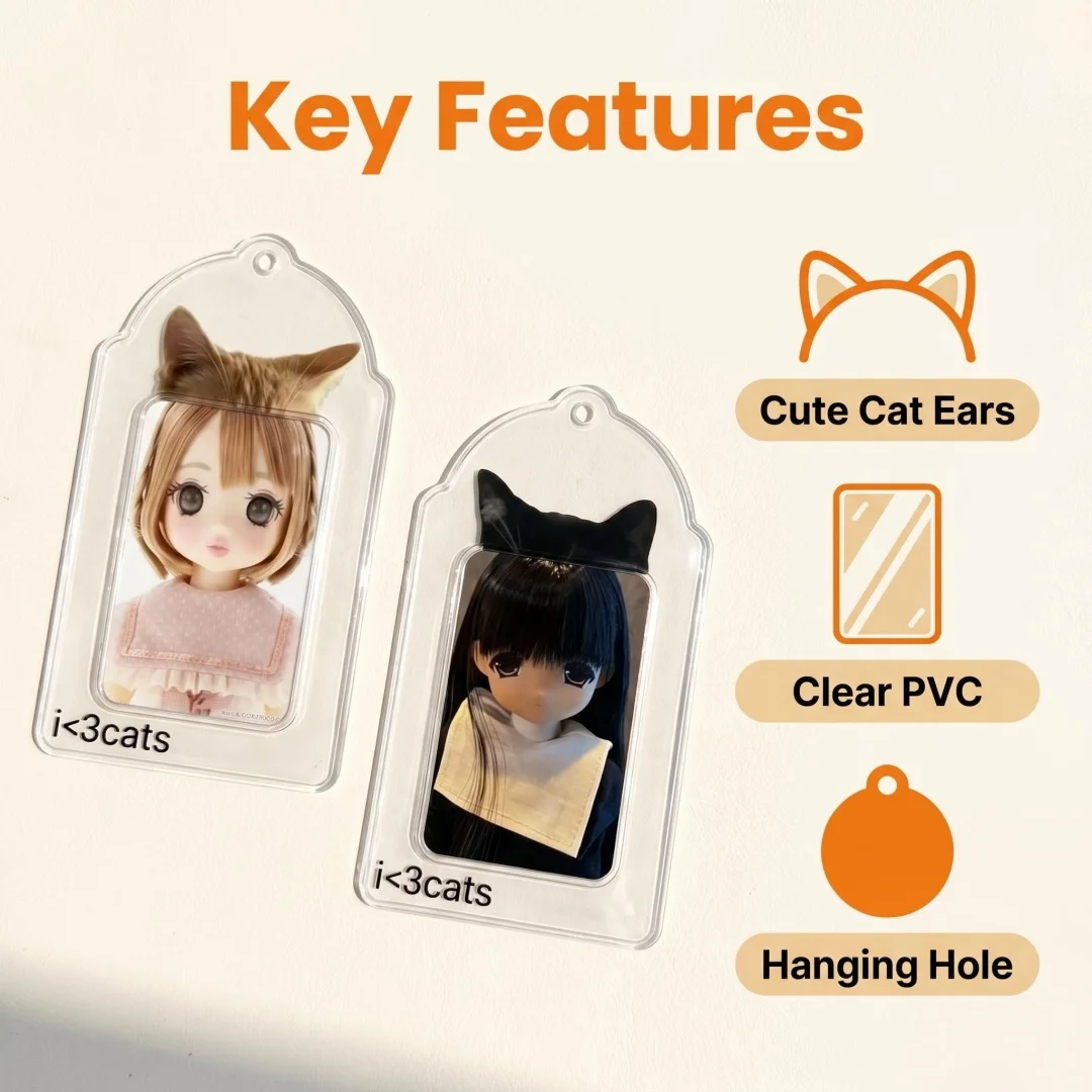 Cute Cat Ear Transparent PVC Card Holder Waterproof Photocard ID Badge Holder Korean Style Cute Cat Print Card Protector Sleeve
