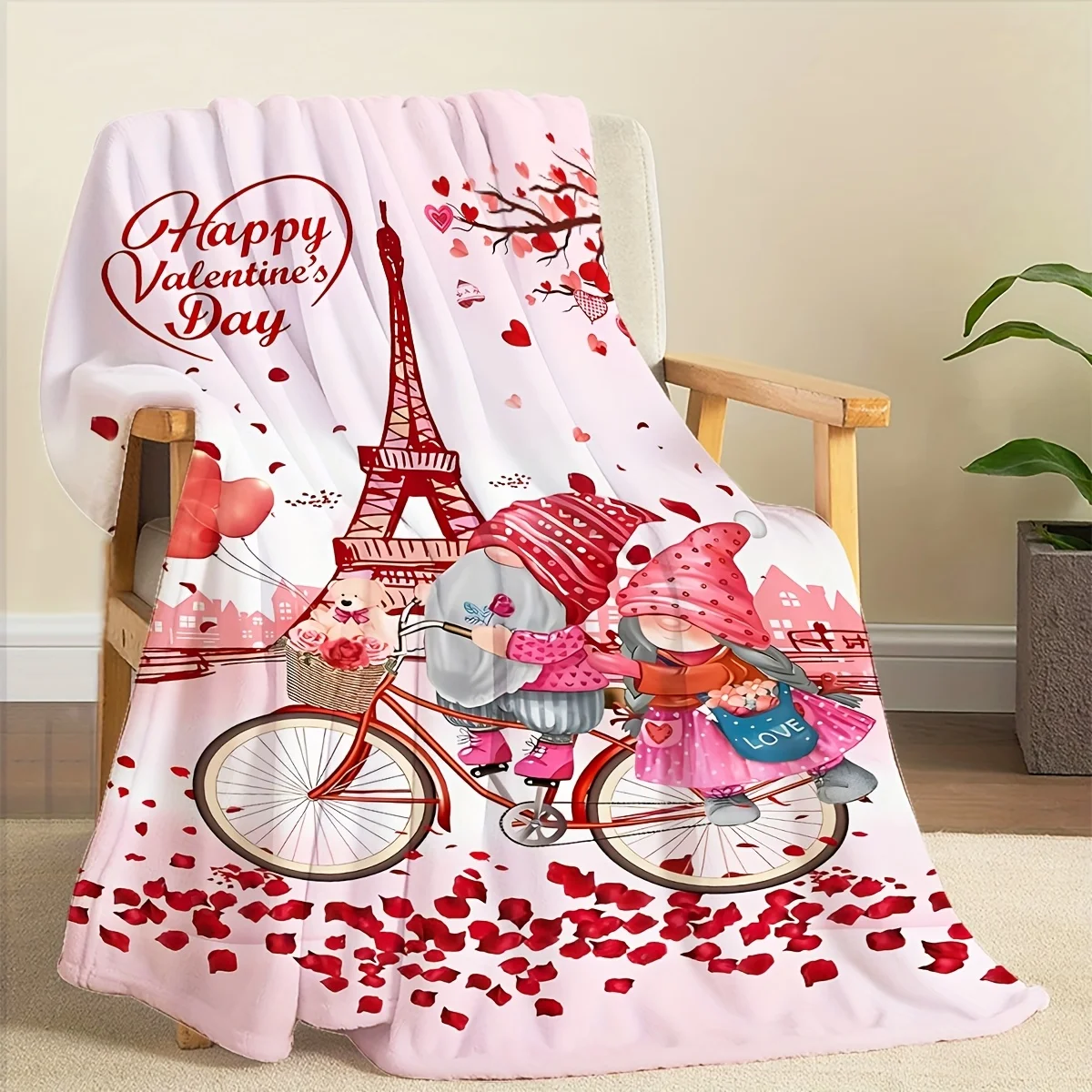 1pc Creative Fashion Valentine'S Day Pink Eiffel Tower Print Flannel Blanket | Soft and Comfortable, Suitable for Travel, Campin