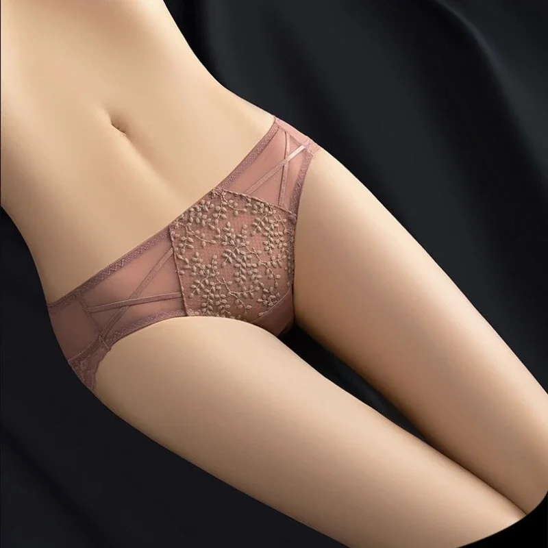 Calça de renda de algodão sem costura para mulheres, roupa íntima discreta para senhoras, cuecas de algodão, sexy shorts triangulares, calça macia respirável, nova