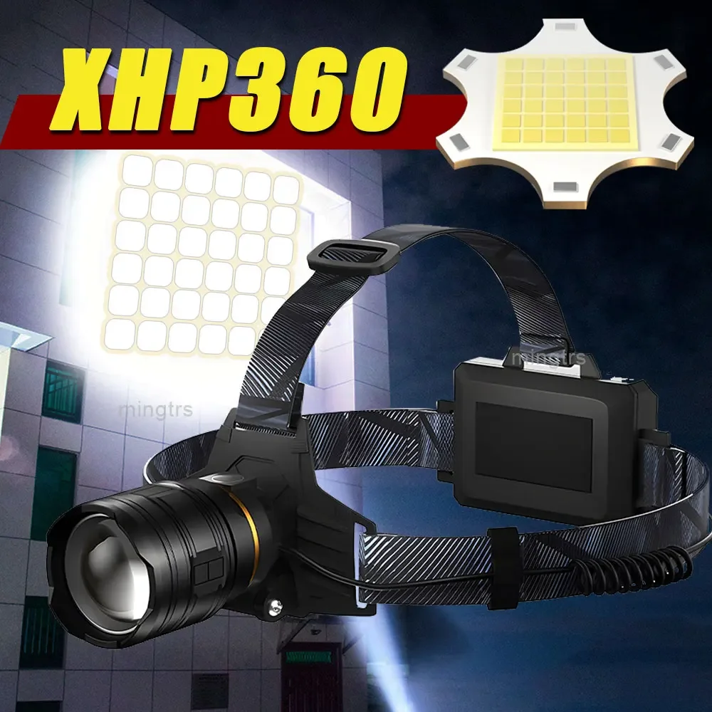 

Самый яркий светодиодный налобный фонарь XHP360, перезаряжаемый через USB, с зумом, мощный налобный фонарь для рыбалки