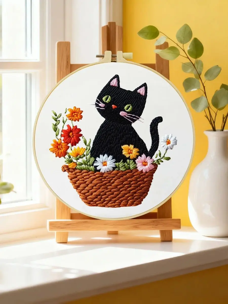 1 Stück 20X20CM/15X15CM 7,87/6,3 Zoll Katzen-Stickerei-Starter-Kit DIY-Kit DIY-Stickerei-Set Handarbeiten Nähkunst Nadelkunst – Detail 6