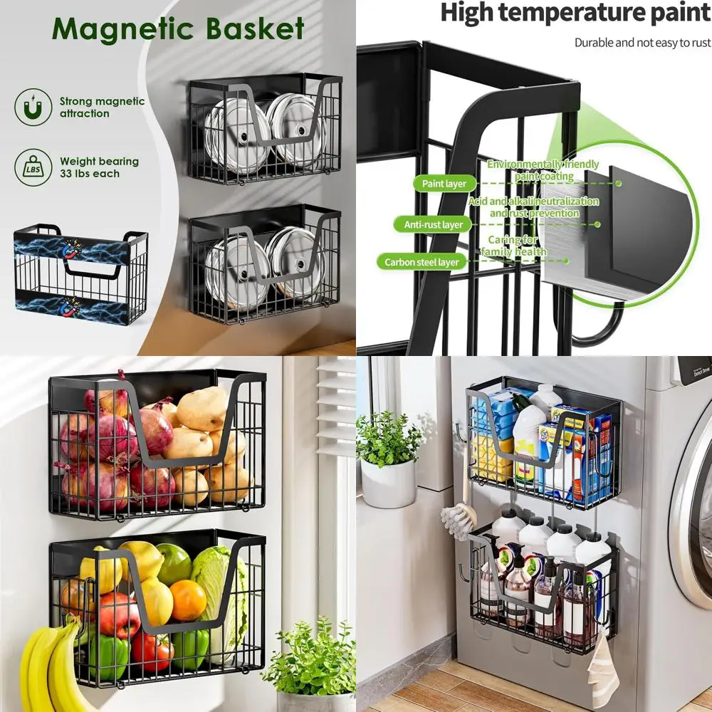 

Fridge Magnetic Storage Solutions: Shelves, Bins for Potatoes & Onions, Fruit Basket, Organizer for Spices & Snacks