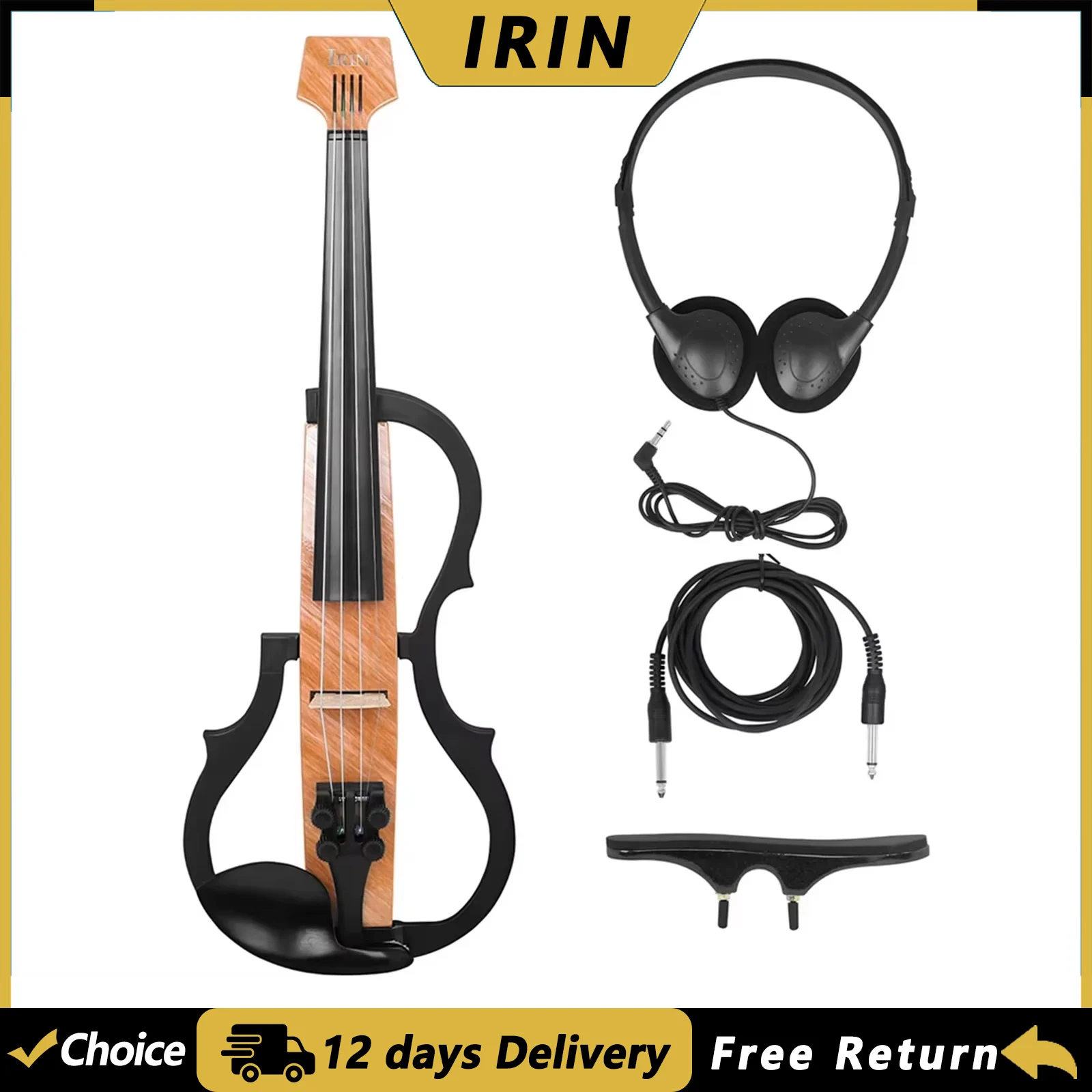 IRIN AU-10 4/4 Electric Violin Carbon Fiber Electric Silent Violin with Shoulder Rests Headphones String Instrument for Practice