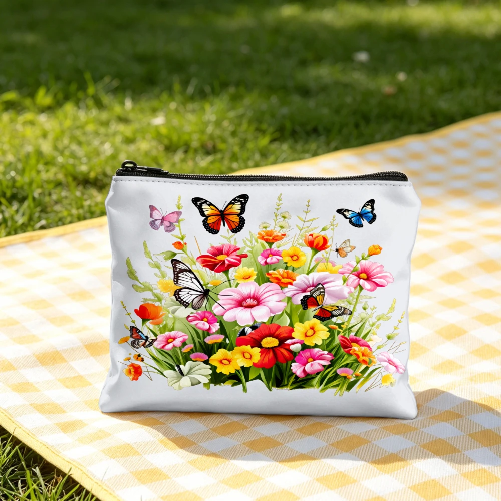 Floral Print Handbag Butterflies And Flowers Tote Bags And Makeup Bag Combination For Women Shopping Daily Use Portable Pouch view 5