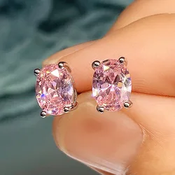 Female Luxury Crystal 925 Silver Needle 4Claws Stud Earrings Vintage Wedding Jewelry 3 Colors Zircon Stone Earrings for Women