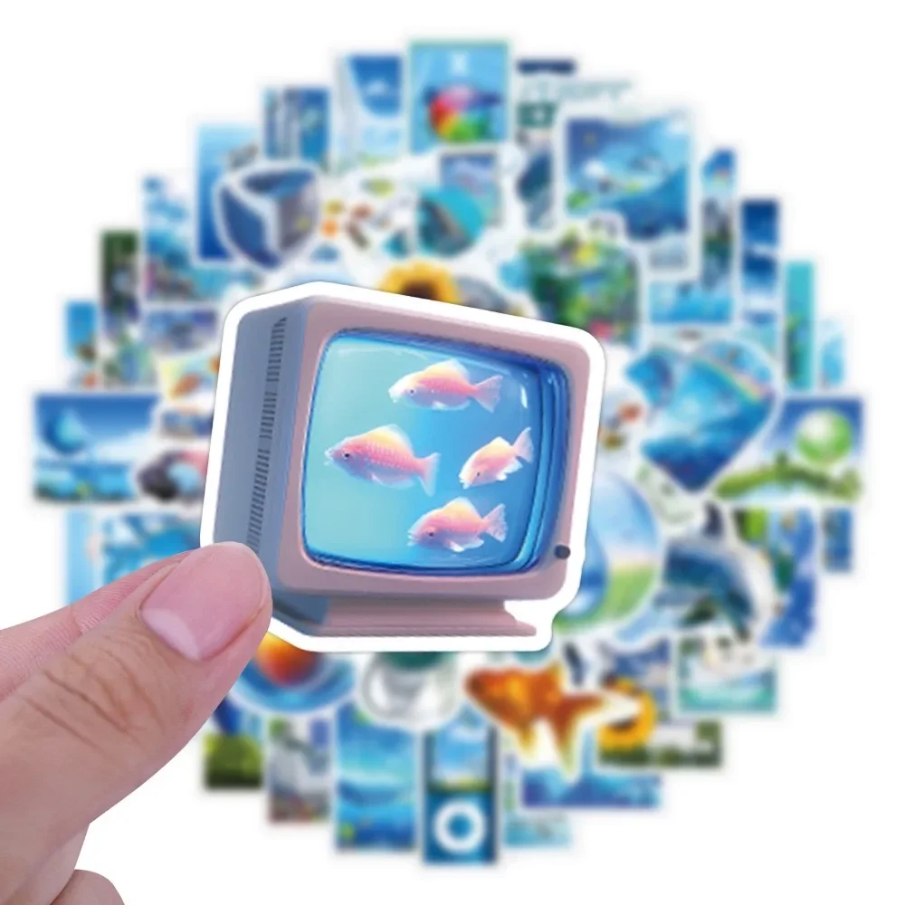 55pcs Aesthetics Frutiger Aero Blue Y2K Stickers Graffiti Decals DIY Decoration Laptop Guitar Car Bike Skateboard Sticker Toy