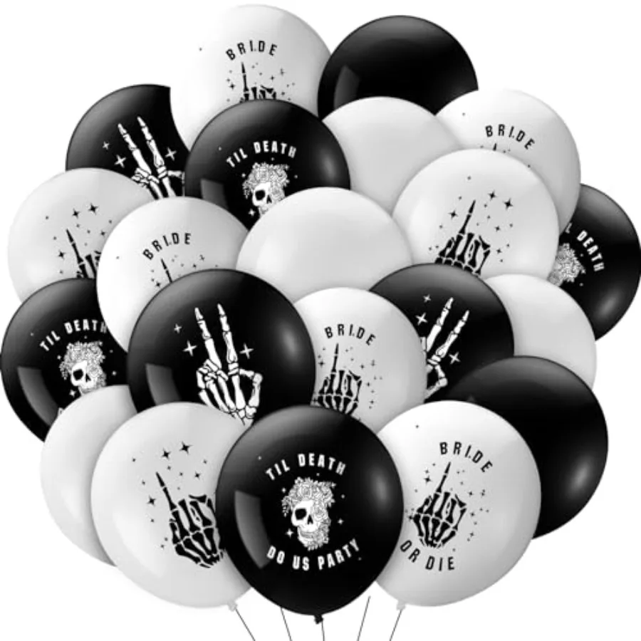 60 pçs noiva ou morrer balões de látex preto branco decorações de despedida de solteira crânio até a morte nos fazer festa balão preto e branco de