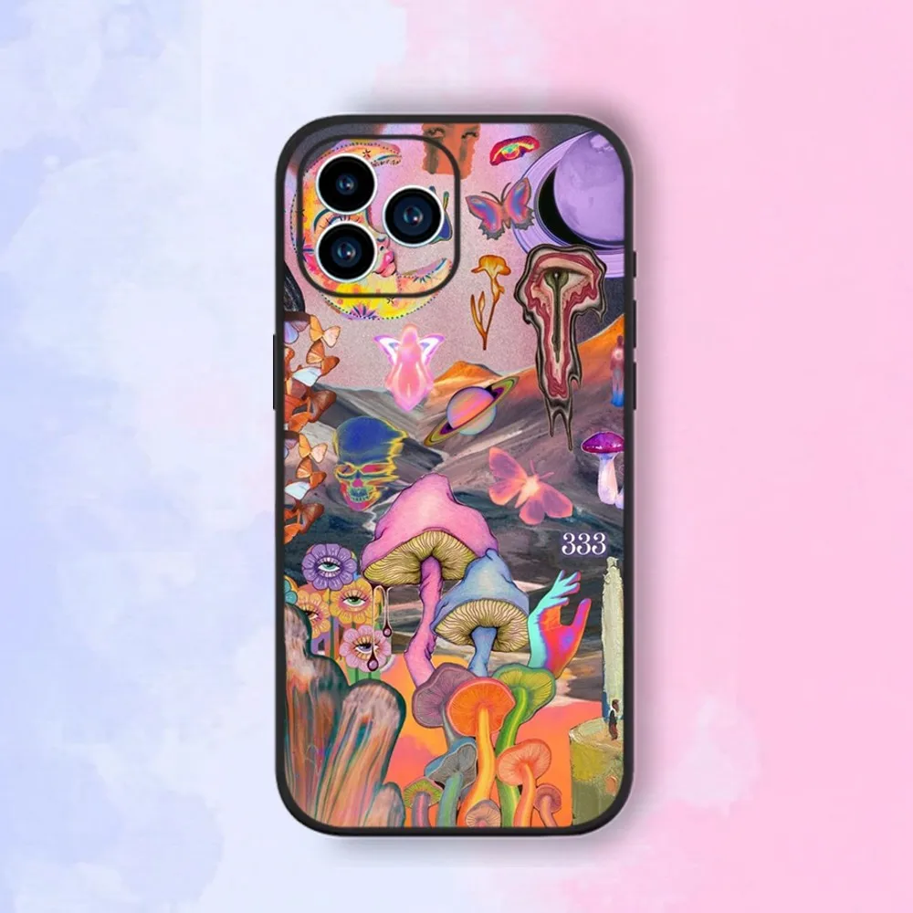 Trippy Psychedelic Mushrooms Eye Phone Case For iPhone 15,14,13,12,11,XS,XR,X,8,7,Pro,Max,Plus,mini Silicone Black Cover