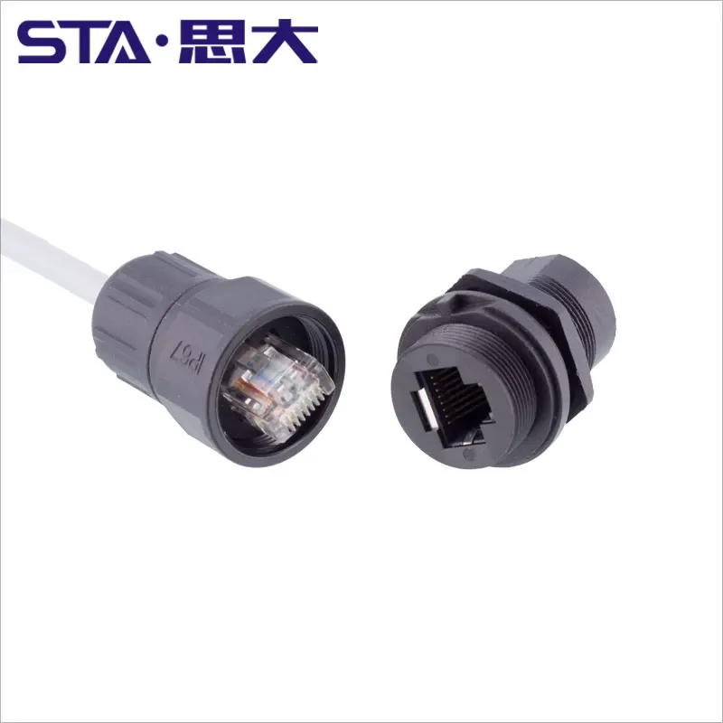 IP67 Waterproof RJ45 Extension Female Panel Mount Connector CAT5/6 Network Cable Socket Through Connector Adapter Coupler