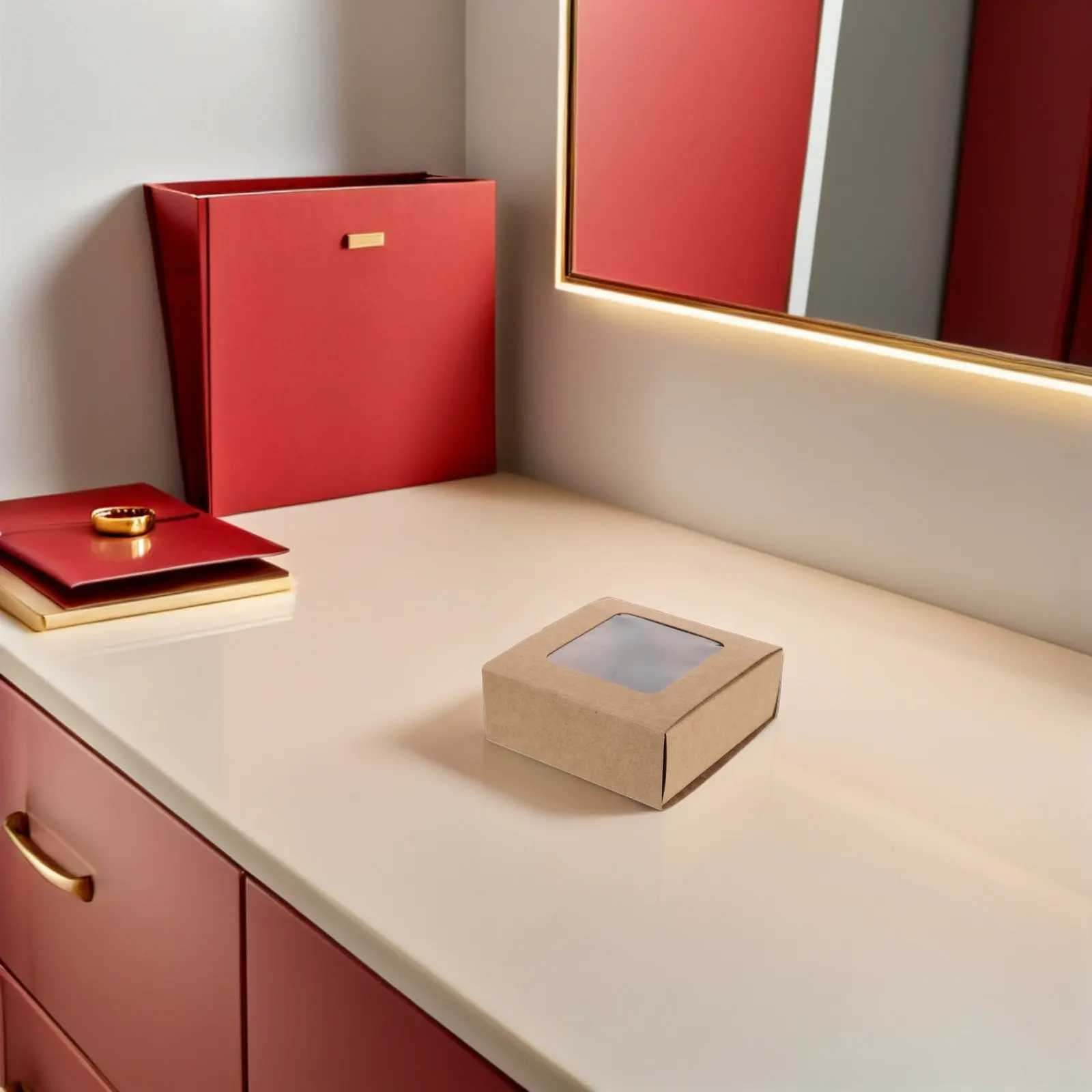 20pcs Kraft Paper Match Storage Boxes with Clear Window – 2.6x2.6x1.2in Mini Gift Packaging Containers for Travel