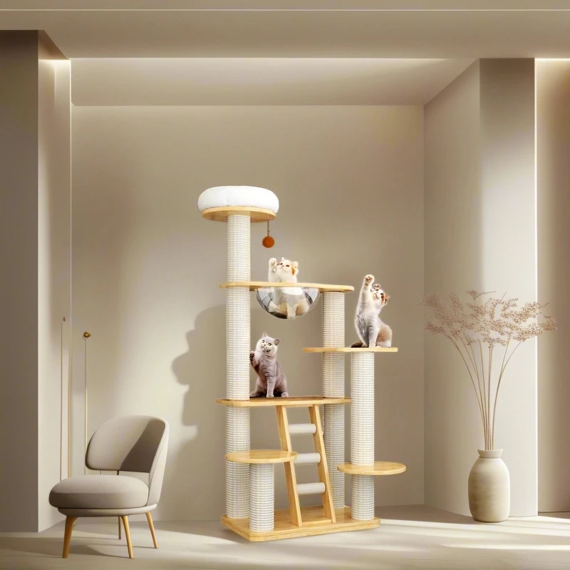 

Luxury Wood Style Cat House Furniture Sisal Corner Cat Tree Climbing Tower Cat Tree House