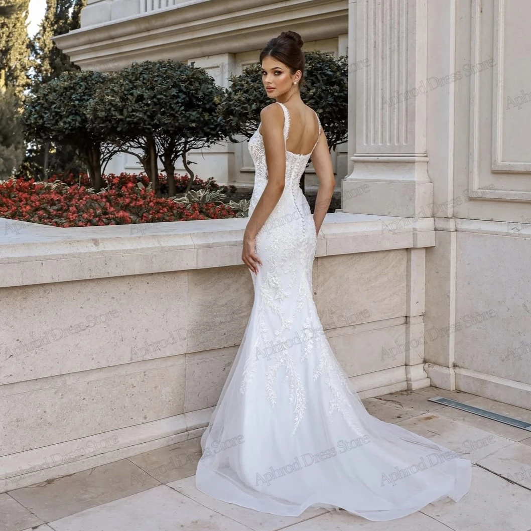 Vestidos de casamento requintados graciosos vestidos de noiva rendas apliques gola quadrada roupões sem mangas vestidos de novia personalizado 2025