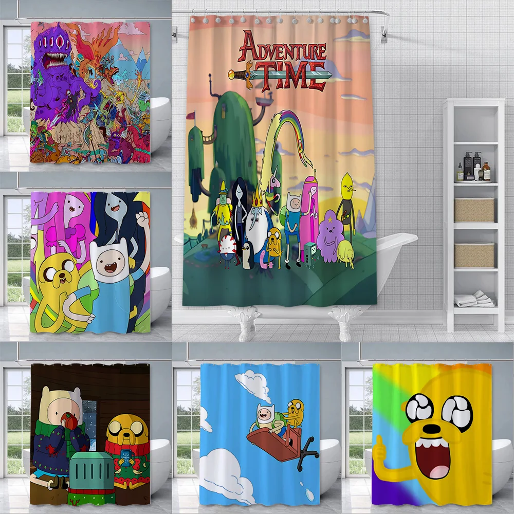 Cute A-Adventure TimeS Shower Curtain Waterproof Polyester Fabric Colorful Bath Curtains Home Bathroom Decor Curtain With Hook