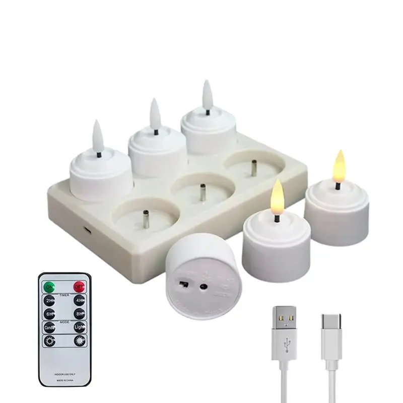 

【VALUE MONEY】LED Tea Light Set In 3D Wick Design, Includes Remote Control, Timer, And USB Rechargeable Station