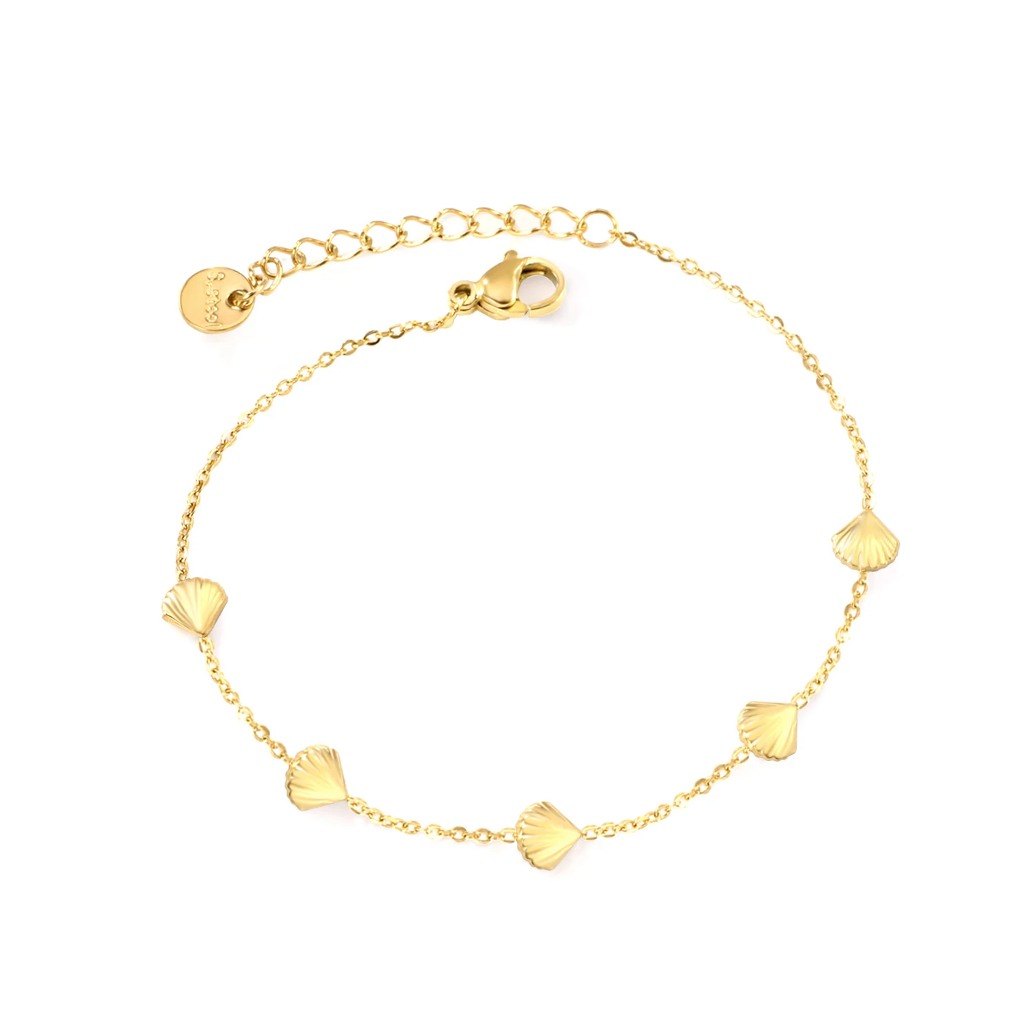 LUXUKISSKIDS Ocean Shell Shape Charm Waterproof Bracelet Gold Plated Simple Fashion Small Pendant Steel Hand Wrist Girls Jewelry