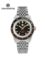 San Martin New 39.5mm NH34 GMT Men Watch Bidirectional Aluminum Bezel Luxury Automatic Mechanical Sapphire 10Bar Luminous SN0116