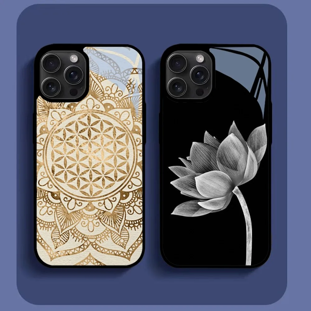 

Flower Of Life In Lotus Pastel Golds A Phone Case For IPhone16 15 14 13 12 11 Pro Xs Max Mini XR X 7 8 Plus Luxury Mirror Hard