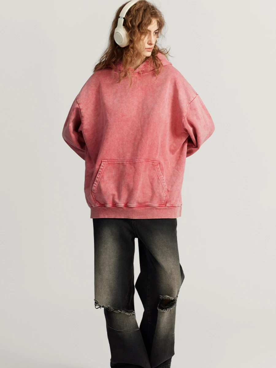

Autumn Winter Fashion Brand Loose Hoodies Thickened Cotton Inner Liner Top Pocket Retro Women's Sweater Fashion Couple Pullover