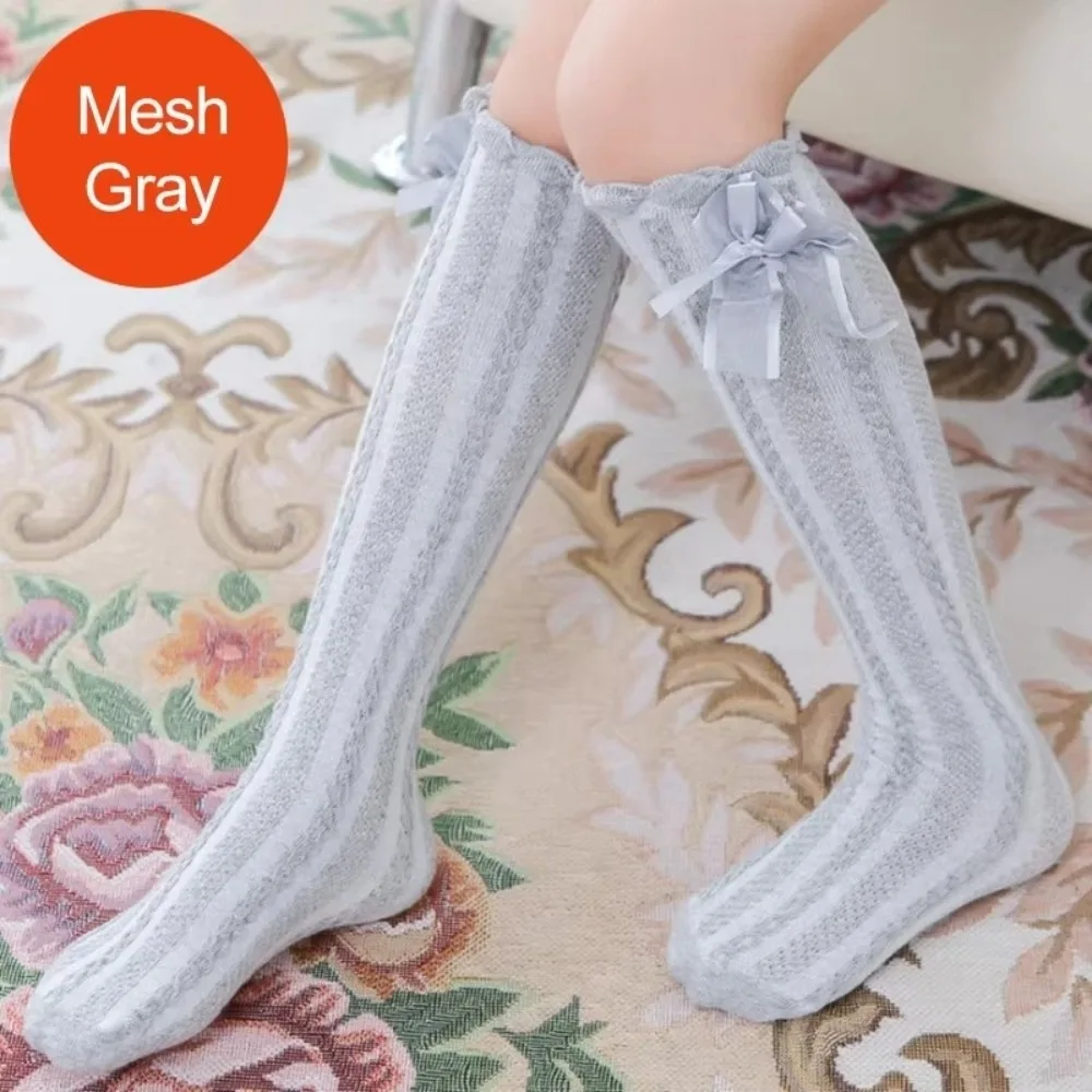 

New Breathable Children Bowknot Mesh Socks Mid-tube Socks Soft Mesh Girls Sock Long Tall Sock Cotton Socks