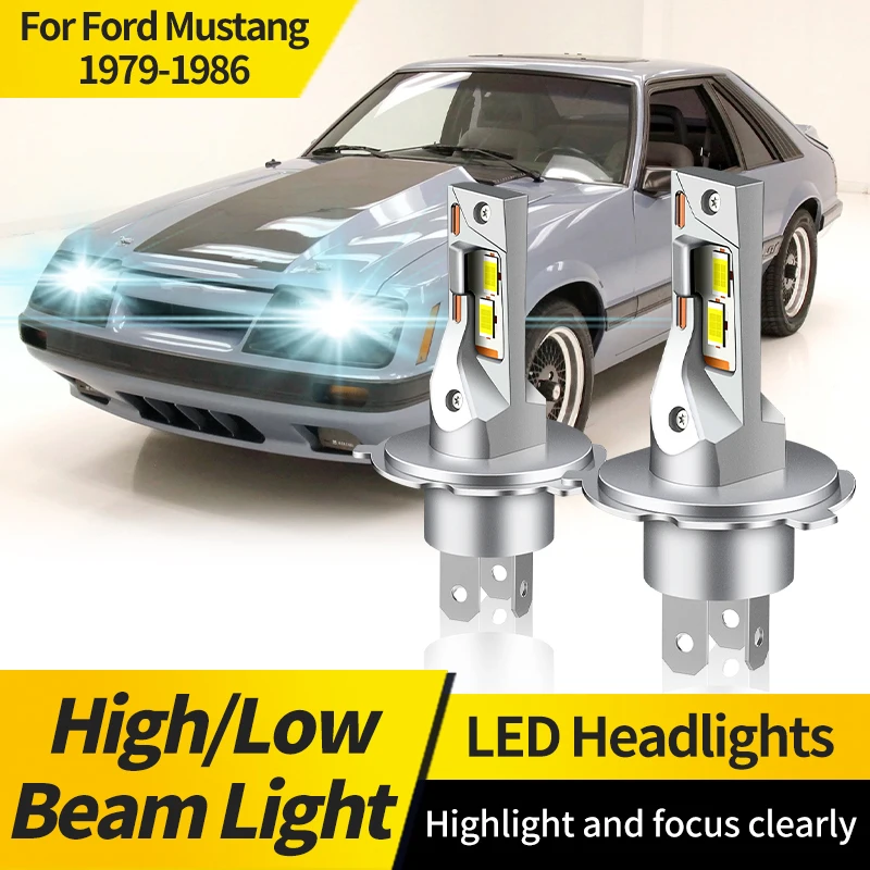 

2PCS For Ford Mustang 1979-1986 20000LM Canbus H4 HB2 Car LED Headlight Auto High Low Beam Lamp LED Bulbs 6500K White 12V 44W