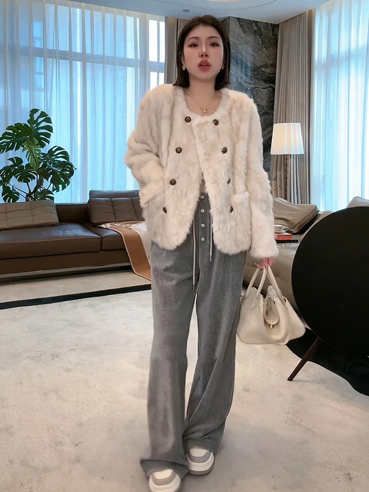 

Пушистое пальто средней длины с круглым вырезом и двойной застежкой на пуговицах, легкое, класса люкс, Brooklyn 2026, осень-зима, новинка от Lao