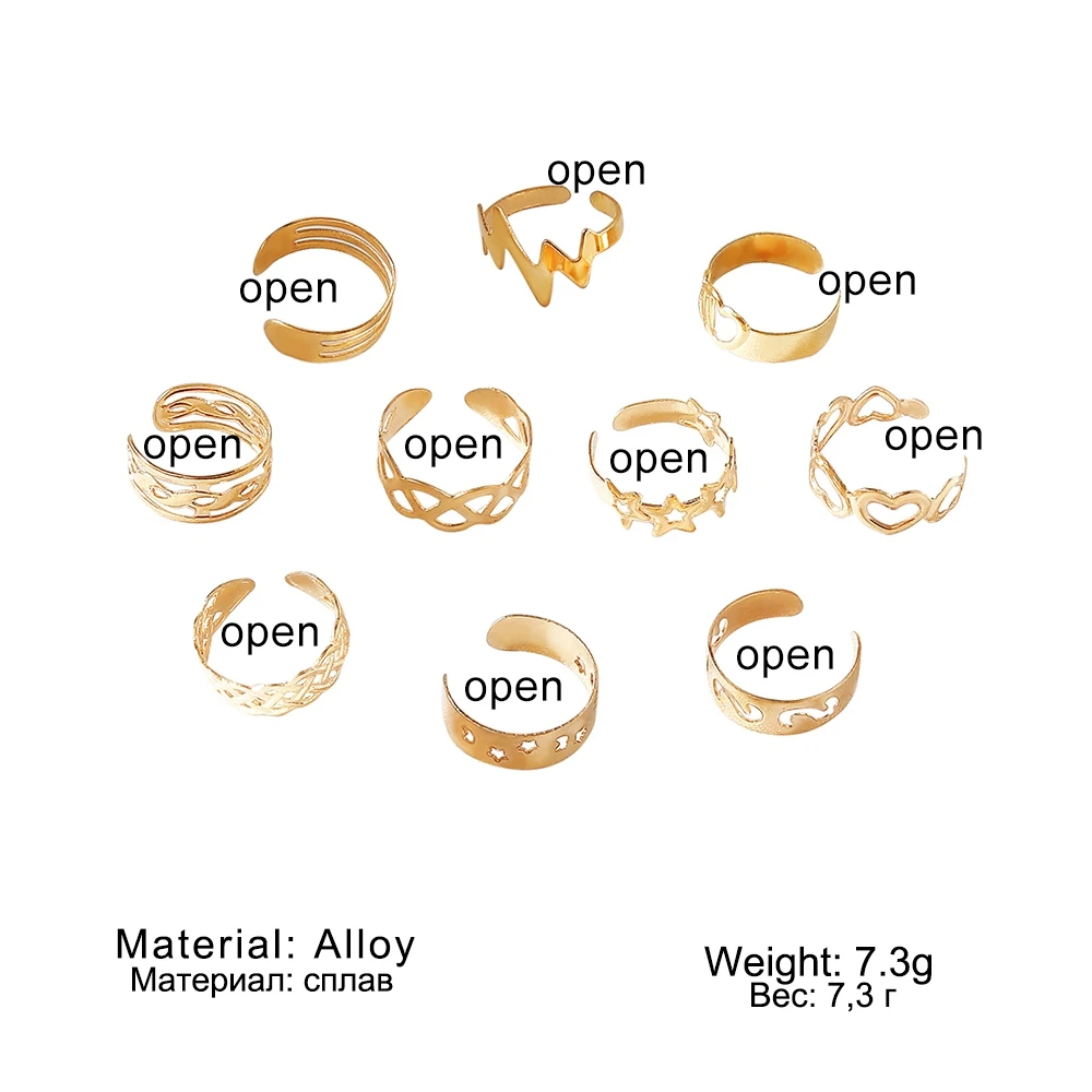 IPARAM Creative Adjustable Toe Rings Set Hollowed Heart Star Opening Toe Ring for Women Fashion Jewelry Gift Accessories