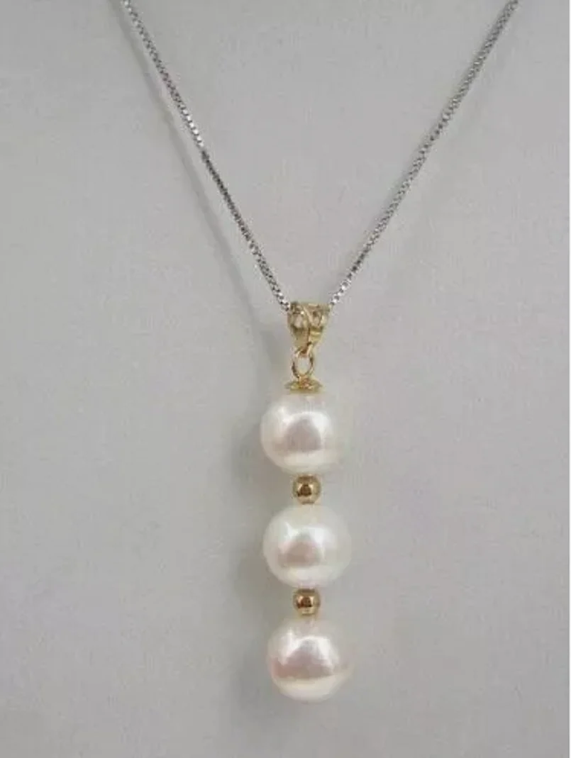 NEW AAA round 8-9mm south sea natural White pearl pendant 14k Gold