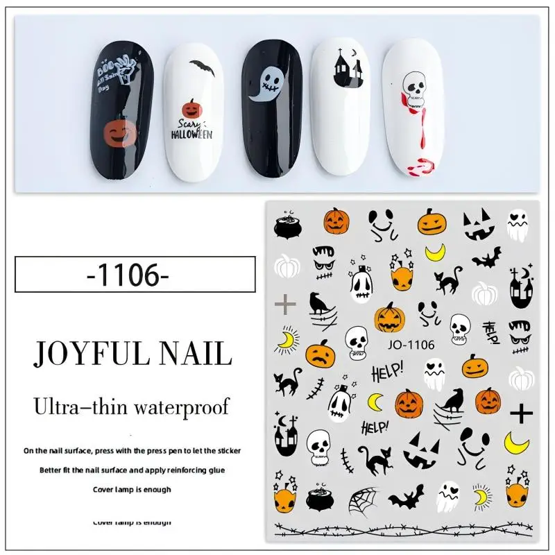 สติกเกอร์ติดเล็บลายฮาโลวีน 3 มิติ ชุดอุปกรณ์ตกแต่งเล็บ วัสดุ อุปกรณ์ ผลิตภัณฑ์ สติกเกอร์ติดเล็บลายต่างๆ สำหรับทำเล็บ
