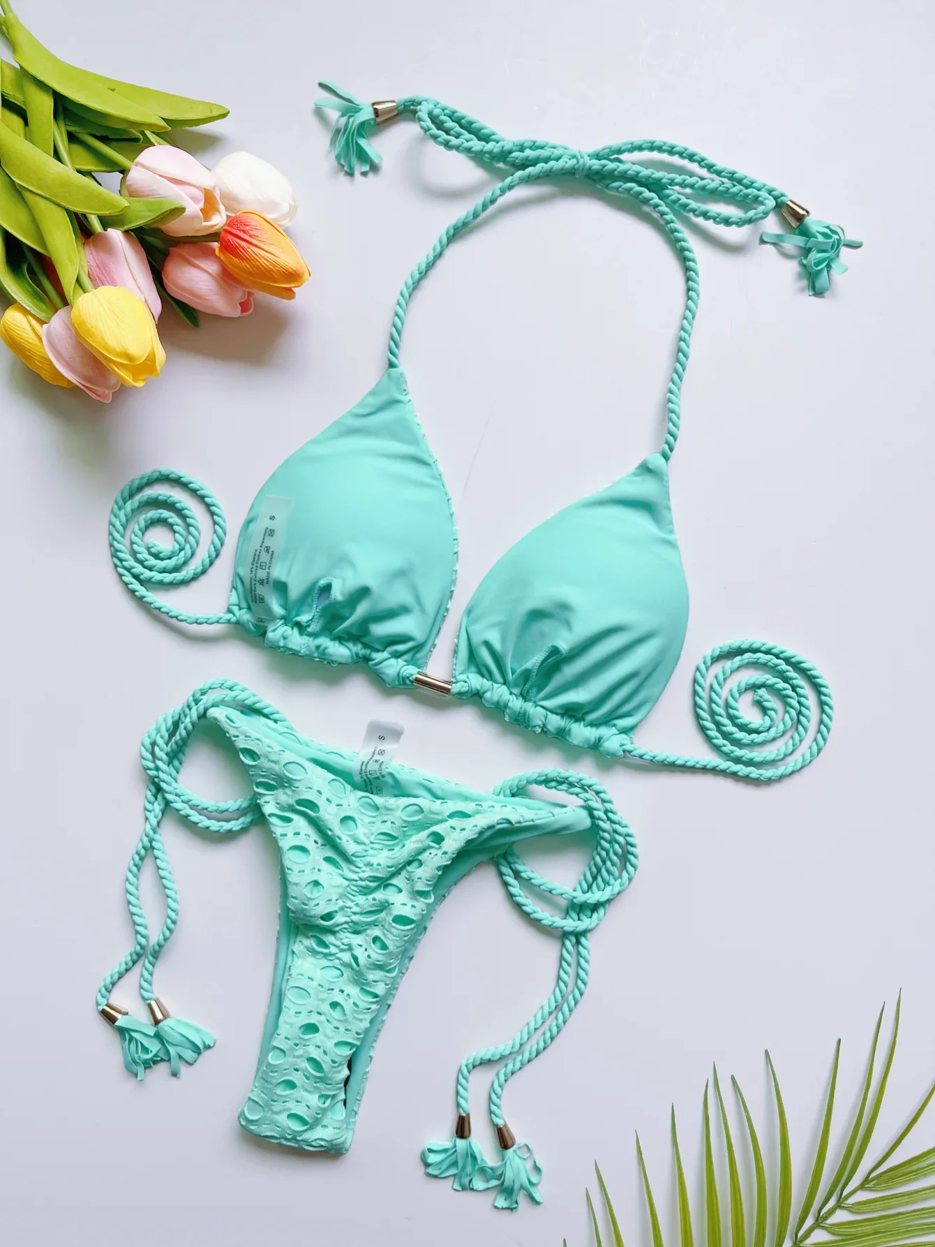 RUOTONSEPT セクシーな中空アウト編組ロープビキニセット水着女性の水着三角形固体水着ブラジル Biquinis