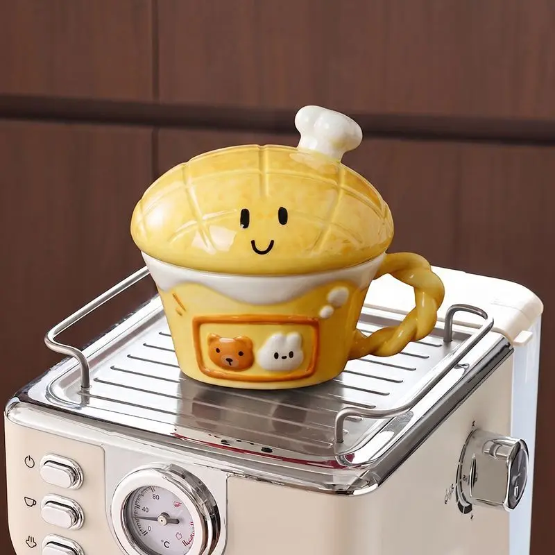 

Ceramic Pineapple Bun Coffee Cup with Lid Exquisite Afternoon Tea Flower Tea Coffee Latte Cup Home and Office Breakfast Milk Mug