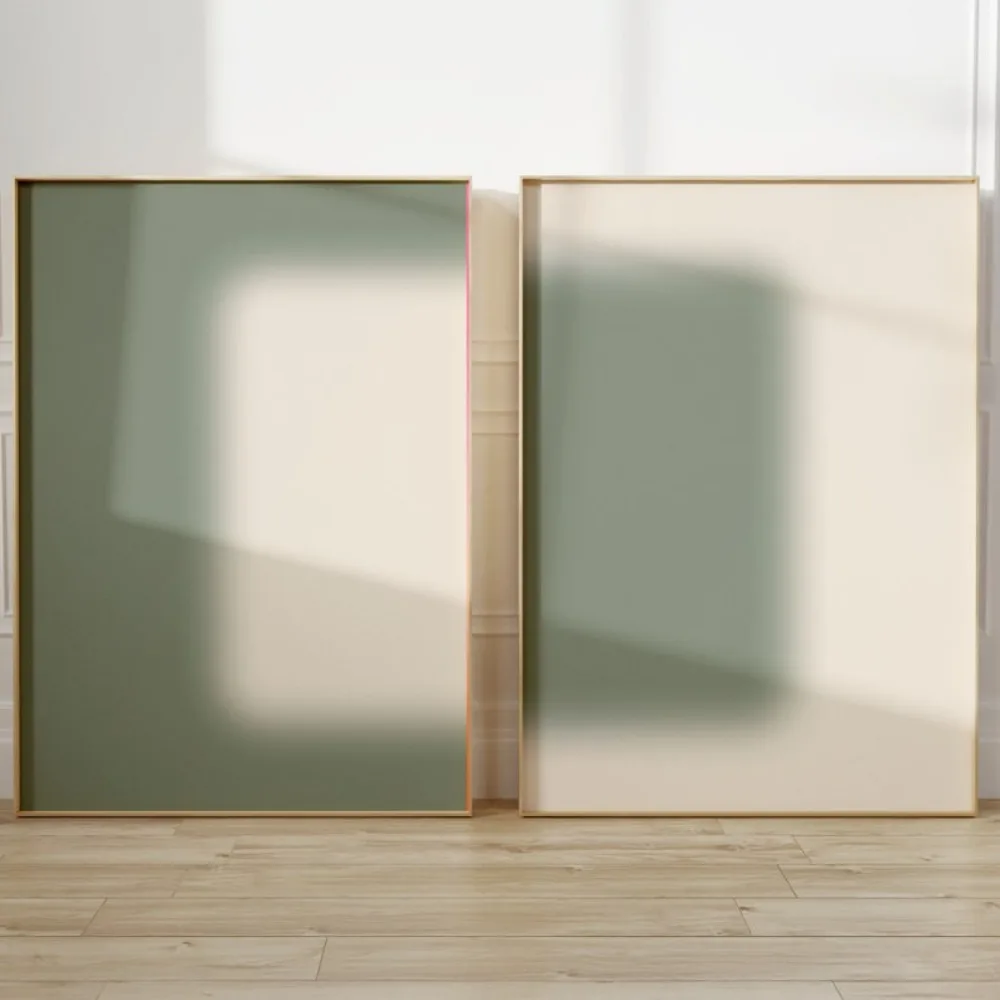 2PCS Large-sized frameless canvas paintings,2 Pcs Frameless Sage Green Halo, Green Abstract Wall Art, Front Halo Poster, Gradien
