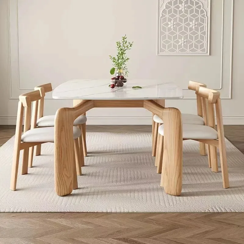 Nordic solid wood rock slab elephant leg dining table ash wood grain cream style household rectangular table
