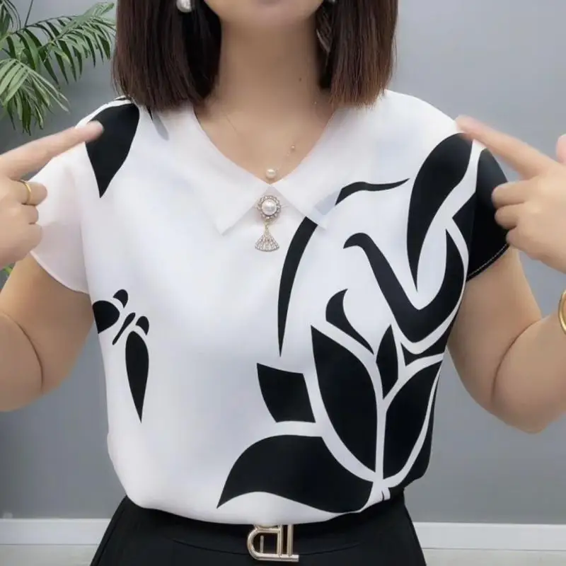 Summer Women Short Sleeve T-Shirt 3D Flower Printing Pulovers Female Clothing Fashion Tees Vintage Loose Basic Casual Tops