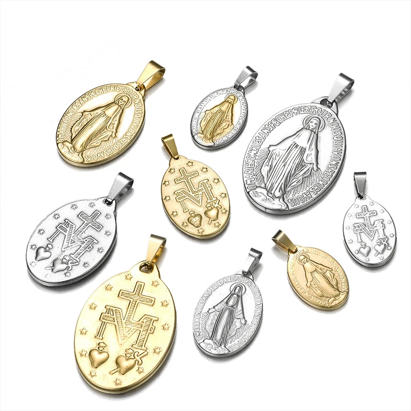 1 Stück Edelstahl Unsere Liebe Frau Jungfrau Maria Anhänger Medaillon Milagrosa Charms Silber Farbe Religiöse Schmuck Zubehör – Detail 5