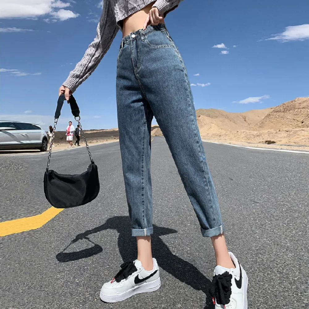 Damskie jeansy jesienno-zimowe, modne, proste, eleganckie spodnie dżinsowe, vintage, z wysokim stanem, codzienne spodnie typu haremki, pantalones de mujer