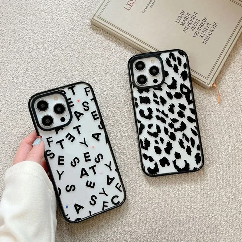 

Upgrade Acrylic Border Leopard Phone Case Cover for IPhone 11 12 13 14 15 16 Pro Max Case for IPhone 15 16 Pro Max