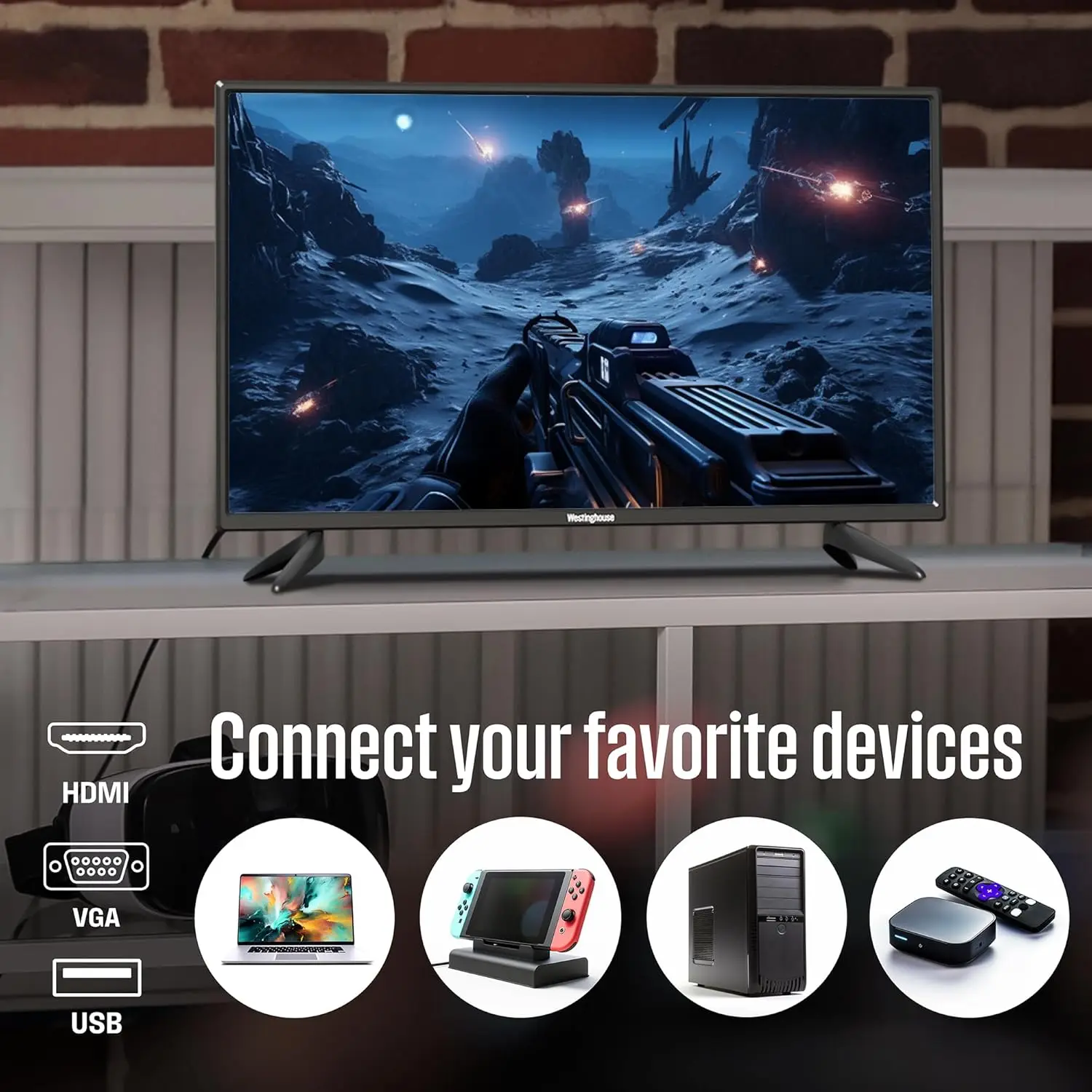 32 Inch TV, 720p HD LED Small Flat Screen TV with HDMI, USB, VGA, & V-Chip Parental Controls, Non-Smart TV or Monit