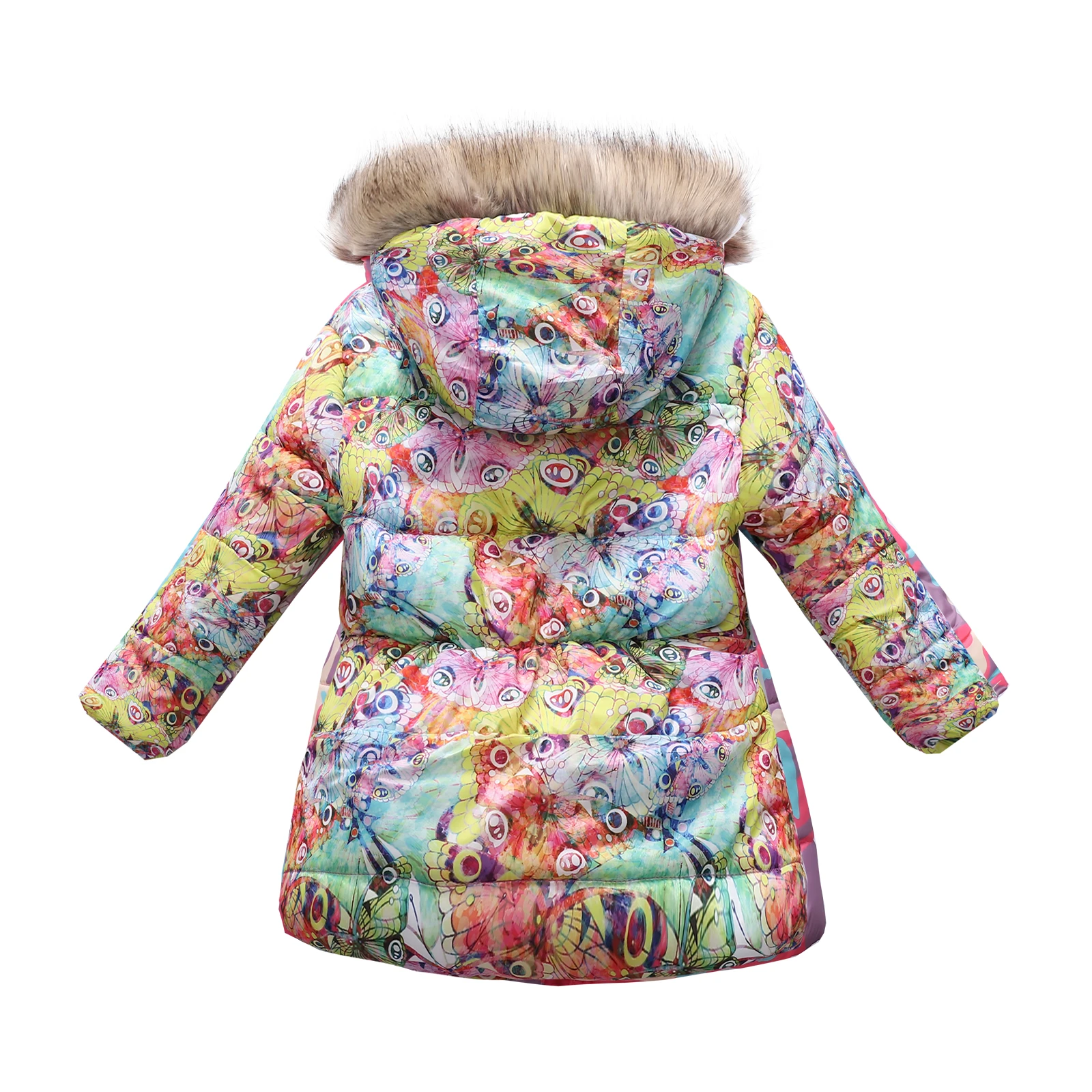 Warm & Stylish: Girls\' Warm  Coat with Flower Print & Fleece Hood - Perfect for Winter!