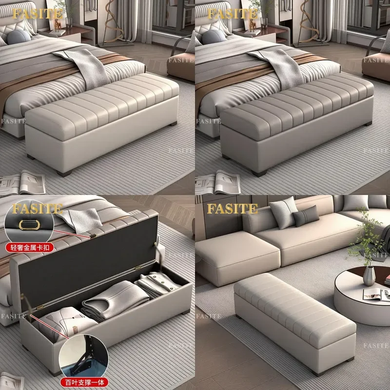 For European Style End Stool Cloakroom Storage Sofa Bench Bedroom Bedside Shoe Changing Ottoman with Large Capacity Storage