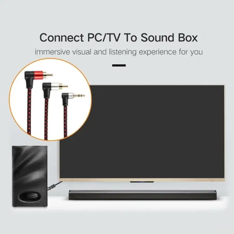 B03F Stereo 3.5Mm Auxiliary to 2RCA Cable with Flat Braided Coating for Tight Routing